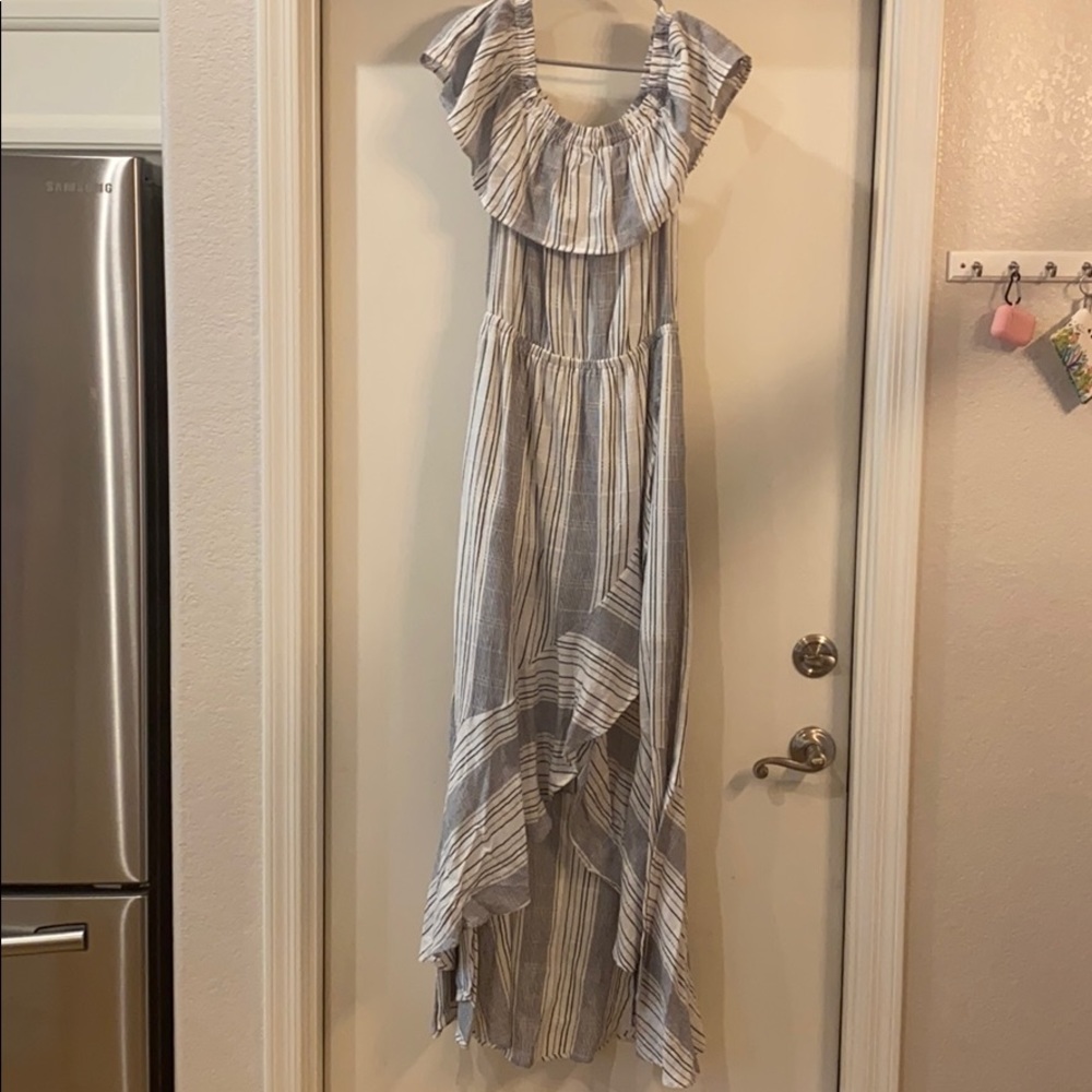 Off the shoulder, hi lo dress